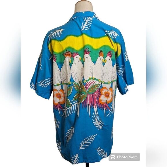 Maui Trading Company Vintage Blue Cockatoo Tropical Camp Shirt - Picture 3 of 6